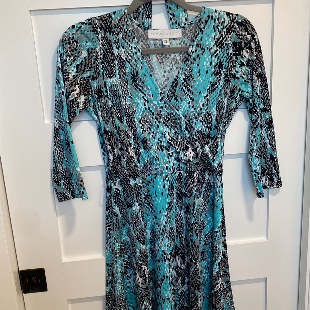 Tobey Grey Turquoise Patterned Dress